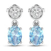1.40 Ct Oval Blue Aquamarine & Diamond Prong 14K White Gold Dangle Earrings