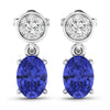 1.50 Ct Oval Violet Tanzanite & Diamond Prong 14K White Gold Dangle Earrings