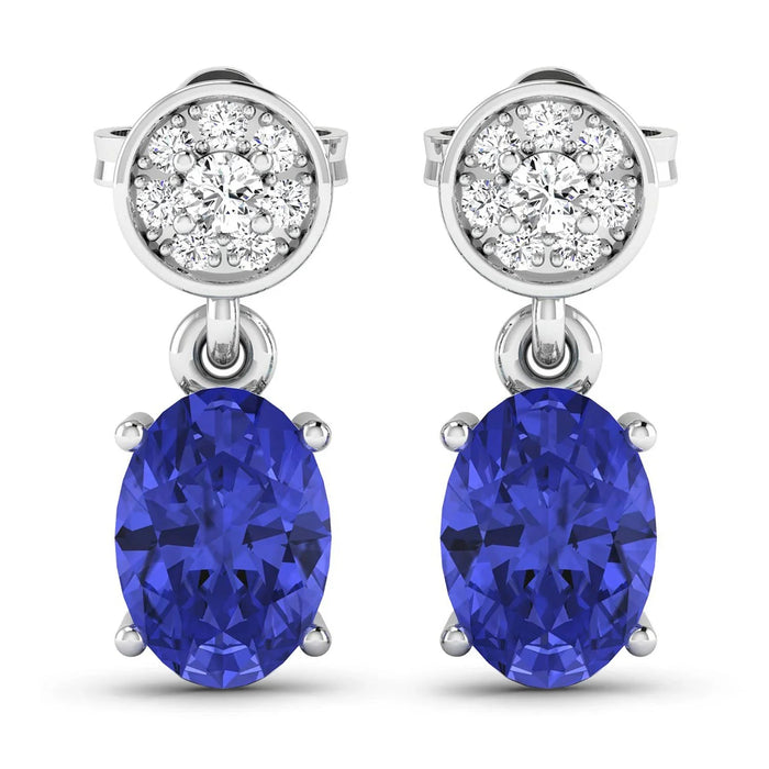 1.50 Ct Oval Violet Tanzanite & Diamond Prong 14K White Gold Dangle Earrings by Fine Color Jewels