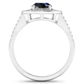 1.64 Ct Oval Blue Sapphire and White Diamond Prong 14k Gold Halo Pave Statement Ring by Fine Color Jewels