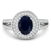 1.64 Ct Oval Blue Sapphire and White Diamond Prong 14k Gold Halo Pave Statement Ring