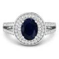 1.64 Ct Oval Blue Sapphire and White Diamond Prong 14k Gold Halo Pave Statement Ring by Fine Color Jewels