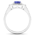1.43 Ct Oval Violet Tanzanite and White Diamond Prong 14k Gold Halo Pave Statement Ring by Fine Color Jewels
