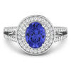 1.43 Ct Oval Violet Tanzanite and White Diamond Prong 14k Gold Halo Pave Statement Ring