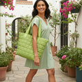 Quilted Nylon Zip-Top Tote Bag for Women – Lightweight 16″ Laptop Work & Travel Tote by MiamiLeathers.com