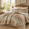DaDa Bedding Bohemian Floral Paisley Garden Coral Teal Quilted Bedspread Set (LH1403)
