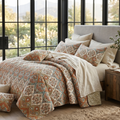 DaDa Bedding Bohemian Floral Paisley Garden Coral Teal Quilted Bedspread Set (LH1403) by DaDalogy Bedding Collection