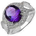 3.51 Carat Genuine Amethyst & White Topaz .925 Sterling Silver Ring by Bids.com