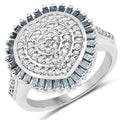 0.74 Carat Genuine White Diamond and Green Diamond .925 Sterling Silver Ring by Bids.com