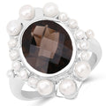 5.75 Carat Genuine Smoky Quartz and Pearl .925 Sterling Silver Ring by Bids.com