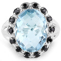 12.49 Carat Genuine Blue Topaz & Black Spinel .925 Sterling Silver Ring by Bids.com