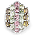 6.74 Carat Genuine Brown Tourmaline, Pink Tourmaline & Green Tourmaline .925 Sterling Silver Ring by Bids.com