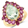 14K Yellow Gold Plated 7.21 Carat Genuine Green Amethyst and Rhodolite .925 Sterling Silver Ring by Bids.com