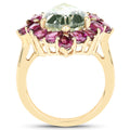 14K Yellow Gold Plated 7.21 Carat Genuine Green Amethyst and Rhodolite .925 Sterling Silver Ring by Bids.com