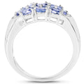1.70 Ct Oval Violet Tanzanite Prong Silver Cluster Ring by Fine Color Jewels