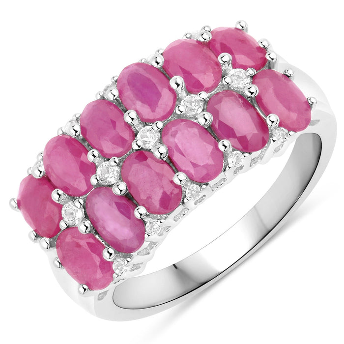 3.40 ct Genuine Ruby and White Topaz .925 Sterling Silver Ring by Avera Group