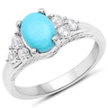 1.92 Carat Genuine Turquoise and White Zircon .925 Sterling Silver Ring by Bids.com