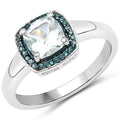 0.83 Carat Genuine Aquamarine and Blue Diamond .925 Sterling Silver Ring by Bids.com