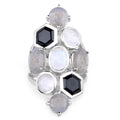 10.30 Carat Genuine White Rainbow Moonstone, Labradorite And Black Onyx .925 Sterling Silver Ring by Bids.com