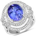 14K White Gold 6.83 Carat Genuine Tanzanite and White Diamond Ring by Bids.com