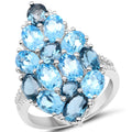 6.69 Carat Genuine Swiss Blue Topaz, London Blue Topaz and White Zircon .925 Sterling Silver Ring by Bids.com
