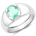 1.10 Carat Genuine Emerald and White Topaz .925 Sterling Silver Ring by Bids.com
