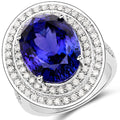 13.78 Carat Genuine Tanzanite and White Diamond 18K White Gold Ring by Bids.com