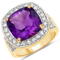 6.80 Carat Genuine Amethyst and White Diamond .925 Sterling Silver Ring by Bids.com