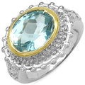Two Tone Plated 5.01 Carat Genuine Blue Topaz & White Topaz .925 Sterling Silver Ring by Bids.com