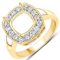 0.48 Carat Genuine White Diamond 14K Yellow Gold Semi Mount Ring - holds 8x8mm Cushion Gemstone by Bids.com
