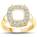 0.48 Carat Genuine White Diamond 14K Yellow Gold Semi Mount Ring - holds 8x8mm Cushion Gemstone by Bids.com