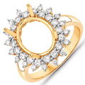 0.79 Carat Genuine White Diamond 14K Yellow Gold Semi Mount Ring - holds 11x9mm Oval Gemstone by Bids.com