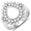 0.89 Carat Genuine White Diamond 14K White Gold Semi Mount Ring - holds 11x9mm Pear Gemstone by Bids.com