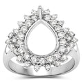 0.89 Carat Genuine White Diamond 14K White Gold Semi Mount Ring - holds 11x9mm Pear Gemstone by Bids.com
