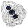 1.76 Carat Genuine Blue Sapphire and White Diamond .925 Sterling Silver Ring by Bids.com