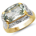 14K Yellow Gold Plated 6.81 Carat Genuine Green Amethyst & White Topaz .925 Sterling Silver Ring by Bids.com