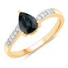 0.89ct Pear Blue Sapphire and White Diamond Prong 14K Yellow Gold Bypass Pave Band Ring