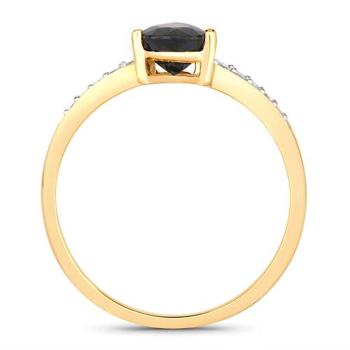 0.89ct Pear Blue Sapphire and White Diamond Prong 14K Yellow Gold Bypass Pave Band Ring by Fine Color Jewels