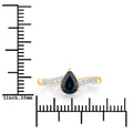 0.89ct Pear Blue Sapphire and White Diamond Prong 14K Yellow Gold Bypass Pave Band Ring by Fine Color Jewels