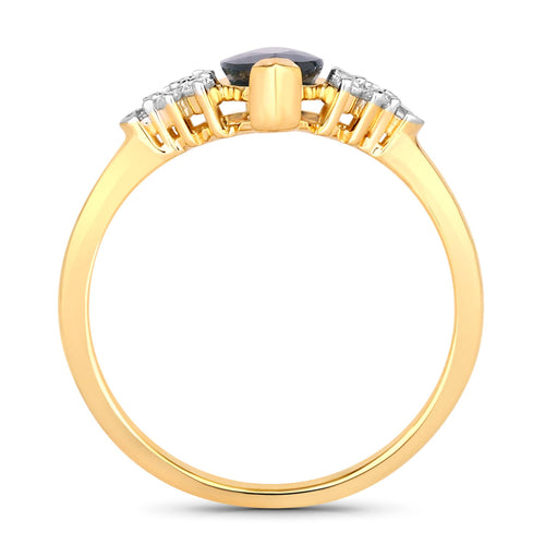 1.47ct Marquise Blue Sapphire and White Diamond Prong 14K Yellow Gold Cocktail Ring by Fine Color Jewels