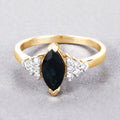 1.47ct Marquise Blue Sapphire and White Diamond Prong 14K Yellow Gold Cocktail Ring by Fine Color Jewels