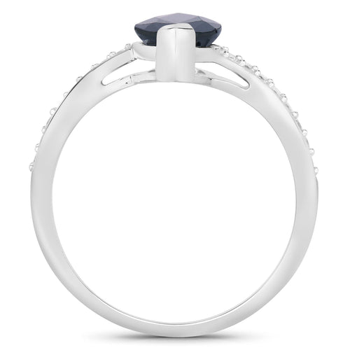 2.26ct Marquise Blue Sapphire and White Diamond Prong 14K White Gold Bypass Engagement Ring by Fine Color Jewels