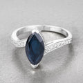 2.26ct Marquise Blue Sapphire and White Diamond Prong 14K White Gold Bypass Engagement Ring by Fine Color Jewels