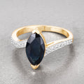 2.26ct Marquise Blue Sapphire and Diamond Prong 14K Yellow Gold Bypass Engagement Ring by Fine Color Jewels