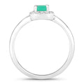 0.55 Ct Octagon Green Zambian Emerald & Lab Grown Diamond Prong Silver Halo Statement Ring by Fine Color Jewels