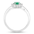 0.72 Ct Oval Green Zambian Emerald & Lab Grown Diamond Prong Silver Halo Engagement Ring by Fine Color Jewels