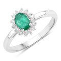 0.44 Ct Oval Green Zambian Emerald & Lab Grown Diamond Prong Silver Halo Ring by Fine Color Jewels