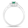0.44 Ct Oval Green Zambian Emerald & Lab Grown Diamond Prong Silver Halo Ring by Fine Color Jewels
