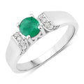 0.42 Ct Round Green Zambian Emerald & Lab Grown Diamond Prong Silver Promise Ring by Fine Color Jewels