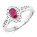 0.52 Ct Oval Pink Ruby & Lab Grown Diamond Prong Silver Halo Pave Band Ring by Fine Color Jewels